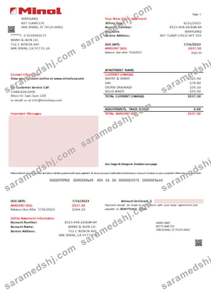 Minol USA utility business bill, SCR